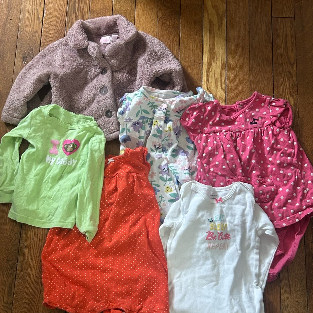 Carter's Pink Sherpa Jacket & Mixed Color Baby Tops Bundle